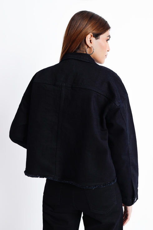 The Boxy Crop Black Denim Jacket